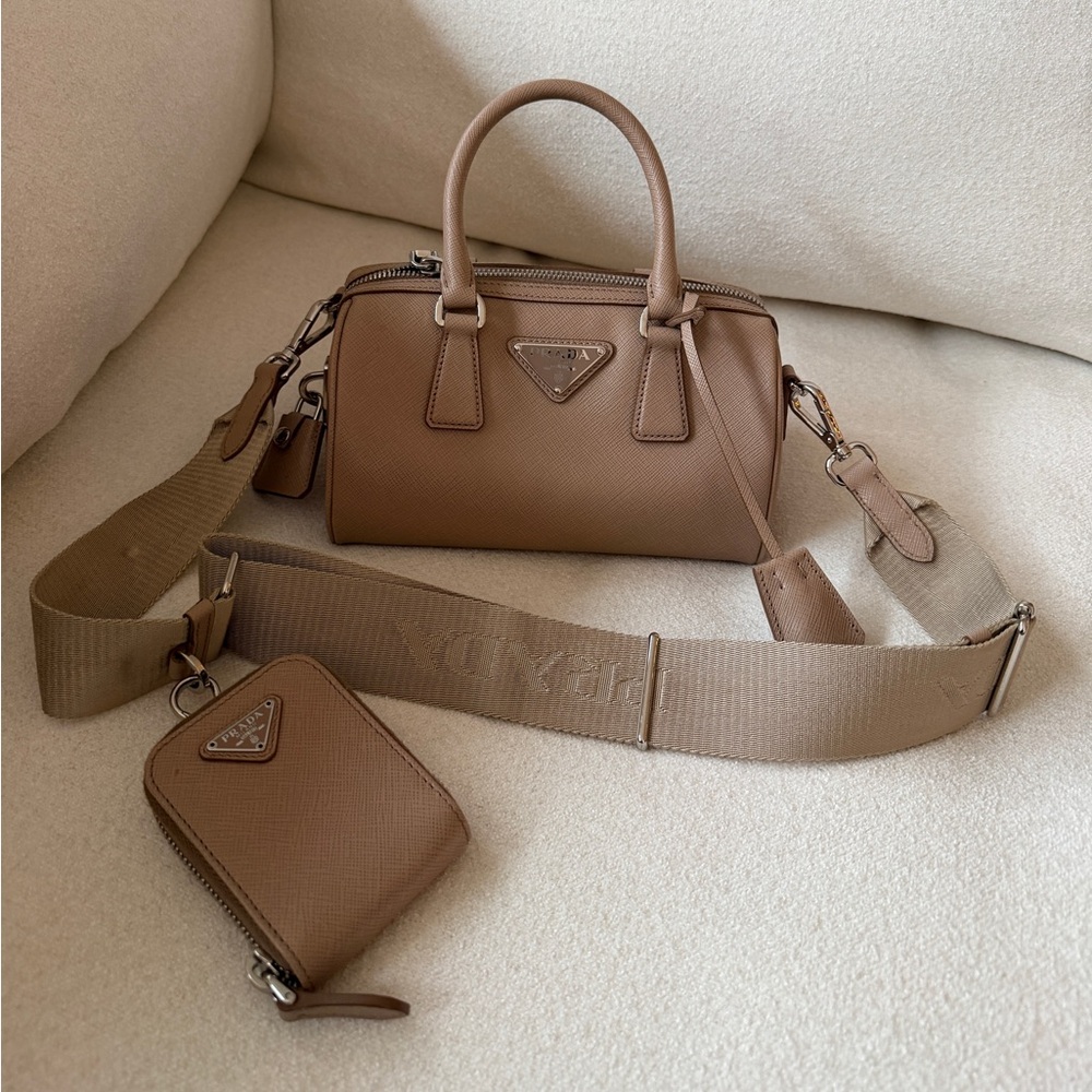 RARE Prada Saffiano leather top-handle bag cameo beige